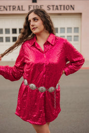 Pink Sequin Shirt Dress